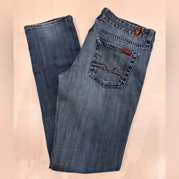 7 For All Mankind Vintage Carol Low Waist Straight Leg Blue Jeans Size 30 - Picture 6 of 9
